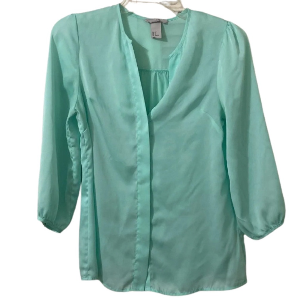 H&M Green Buttoned Mandarin Collar Blouse